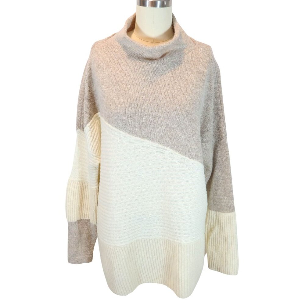 FRENCH CONNECTION Funnel Neck Neutral Color Block Pullover Sweater Size L